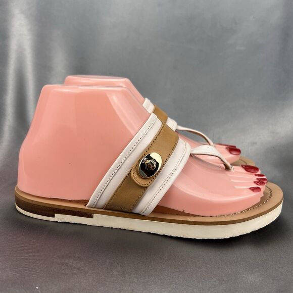 COACH Eileen Turn-lock Slide Sandals Women's 6 B Thong Cream Tan Summer Vacation - Picture 3 of 17